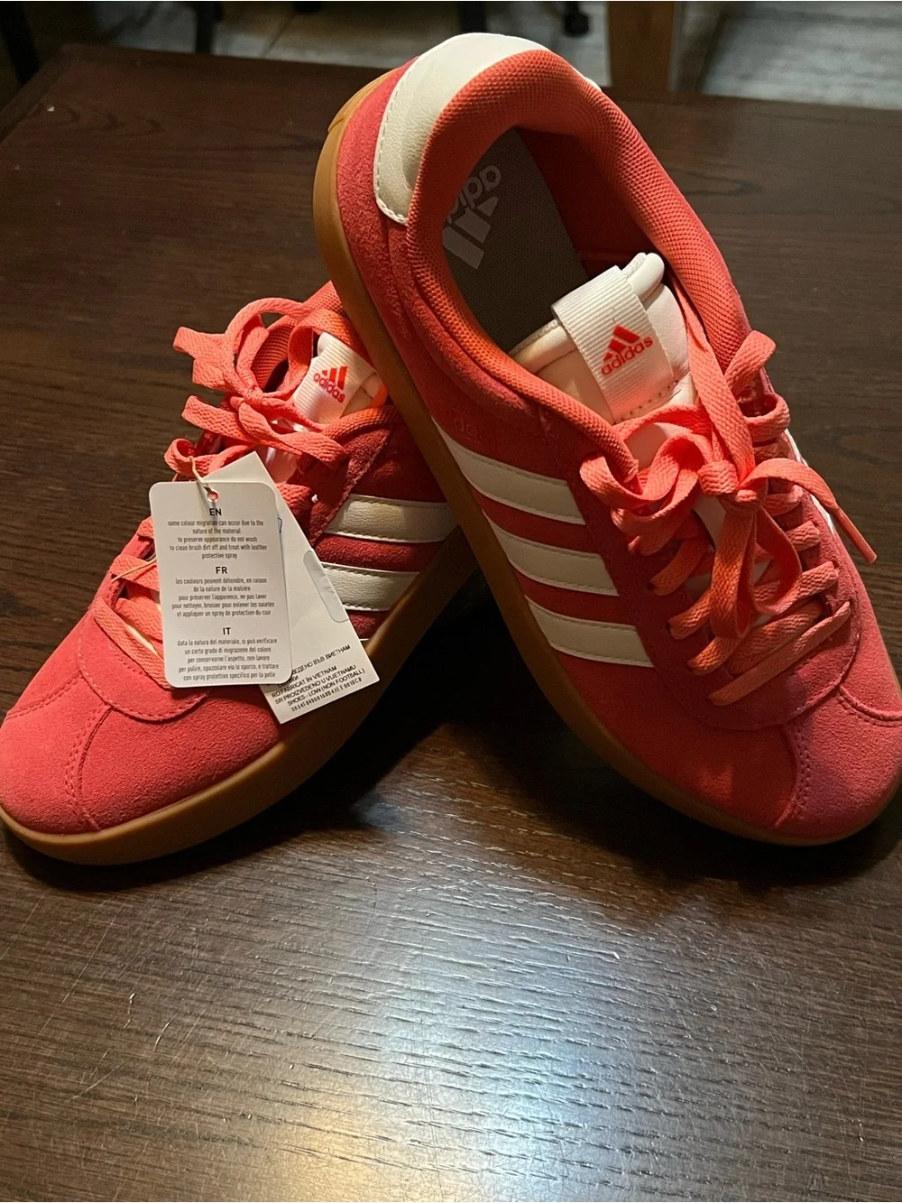 adidas| VL Court 3.0 Coral Red Suede Sneakers with Gum Sole- size 9 Women